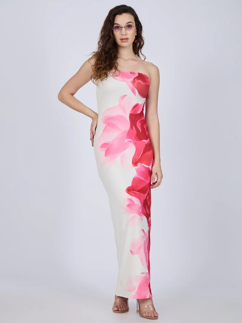 Outzidr  White Floral Printed Maxi Dress for Women | Best Price UAE